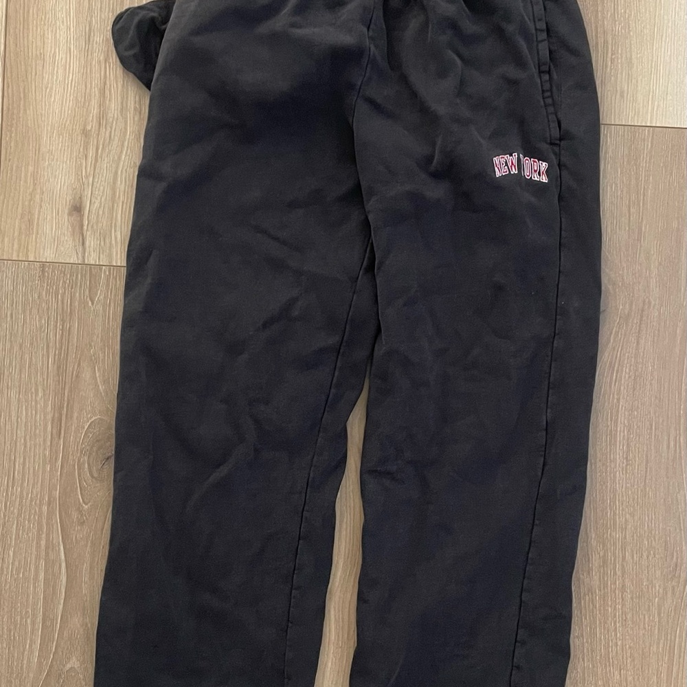 Brandy Melville Black Joggers with Pink Embroidery